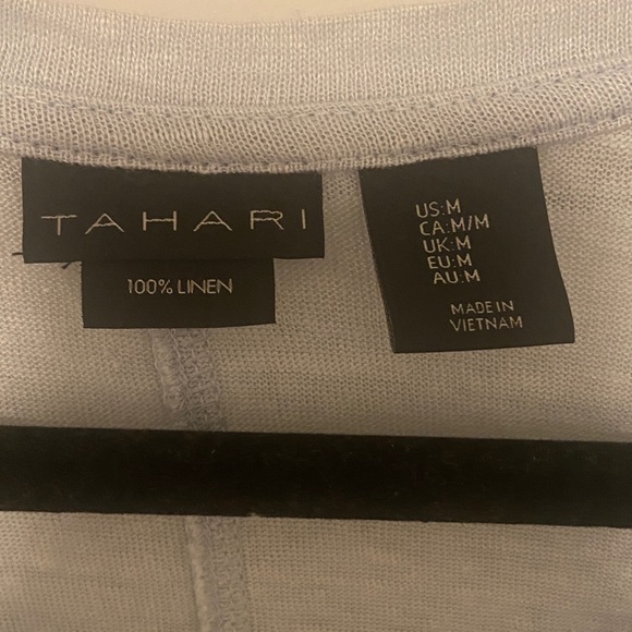 Tahari Light Blue V-Neck Short Sleeve Tee - Slub Knit 100% Linen Size M - Picture 2 of 5
